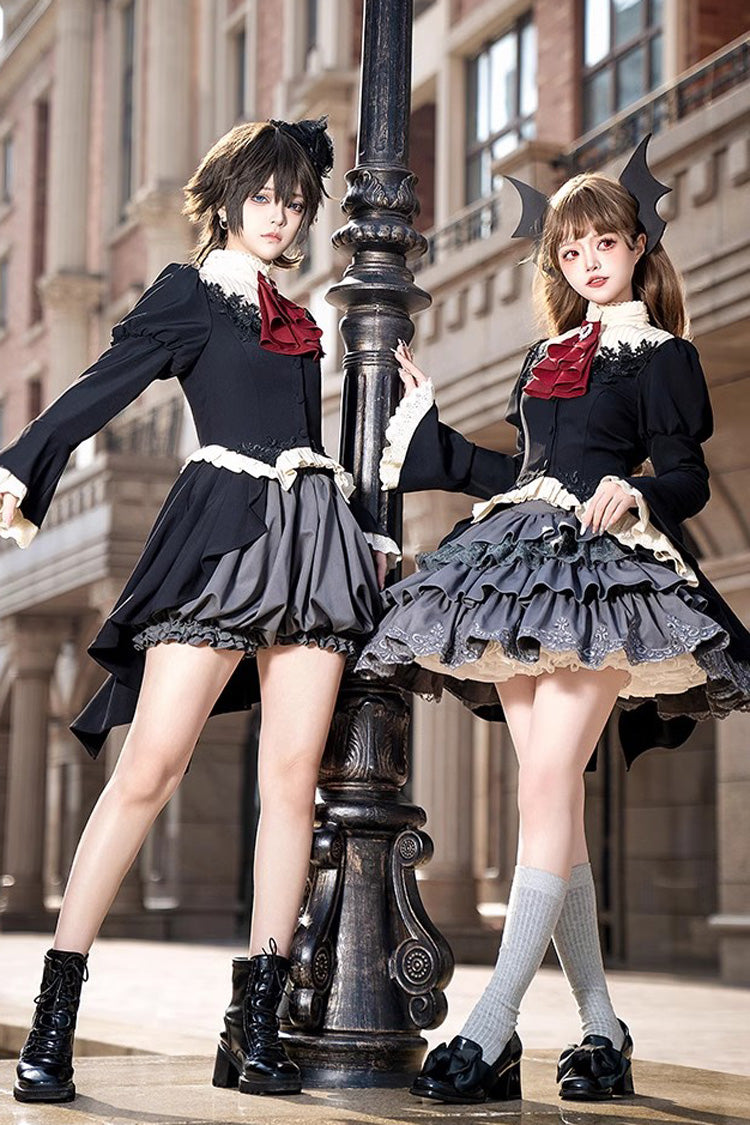 Black [Eternal Night Feast] Long Sleeves Gothic Prince Handsome Ouji Lolita Tailcoat Top and Shorts Set