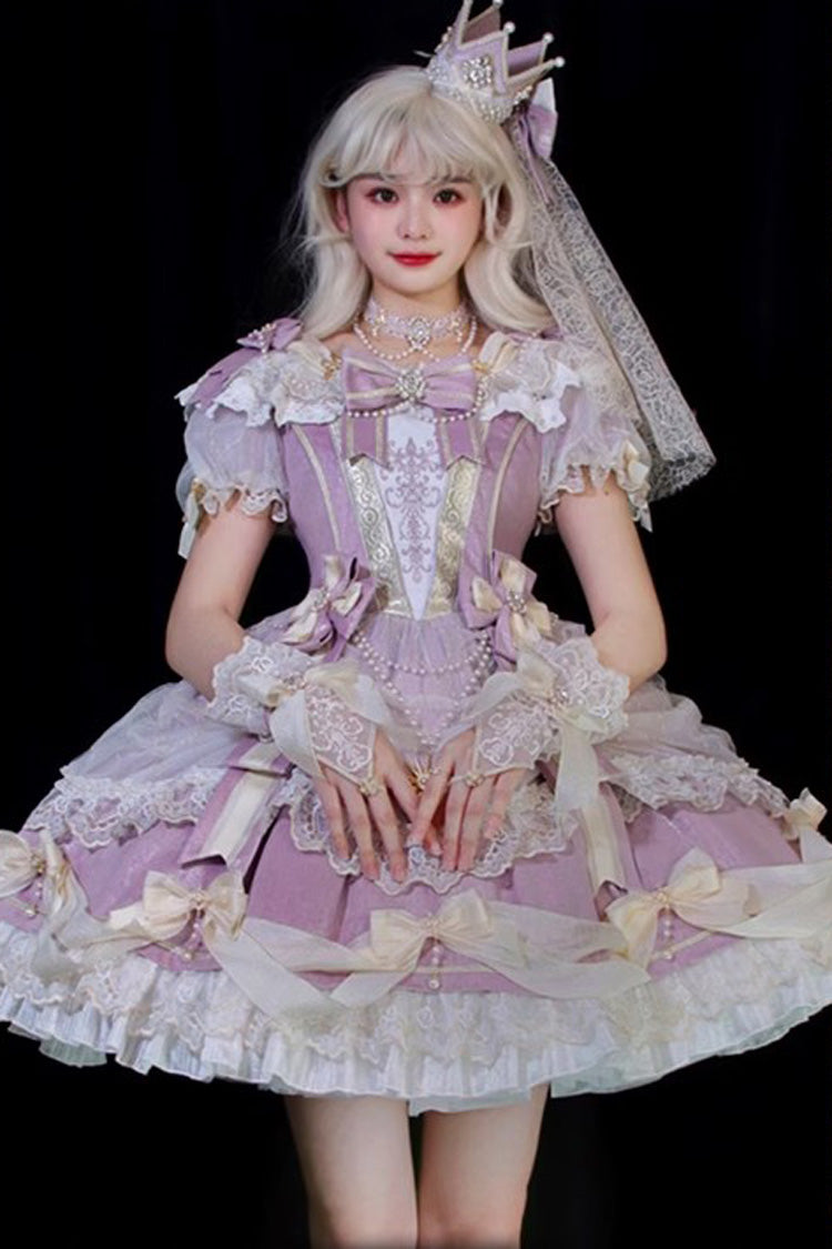 Purple [Girls' Day] Short Sleeves Multi-Layered Ruffle Bowknot Lace Sweet Lolita Dress 2 Versions