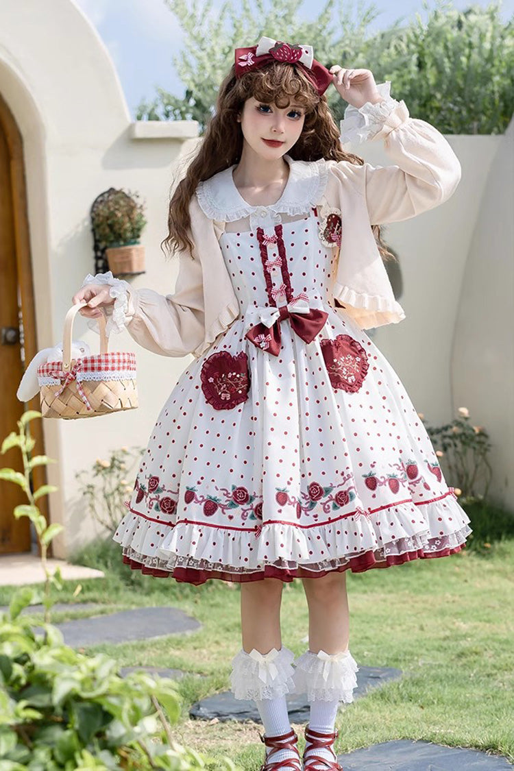 White [Strawberry Diary] Print Ruffle Bowknot Sweet Lolita Jsk Dress