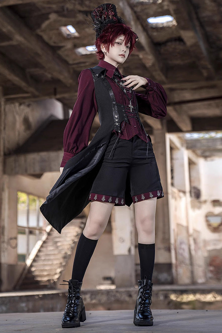 Schwarze, bedruckte, schmale Gothic-Lolita-Shorts im Vintage-Stil von Prince Ouji