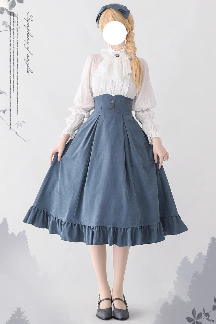 Solid Color Ruffle Fishbone Classic Vintage Elegant Lolita Skirt 4 Colors