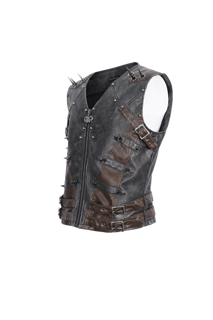 Black Studded Faux Leather Men's Punk Vest