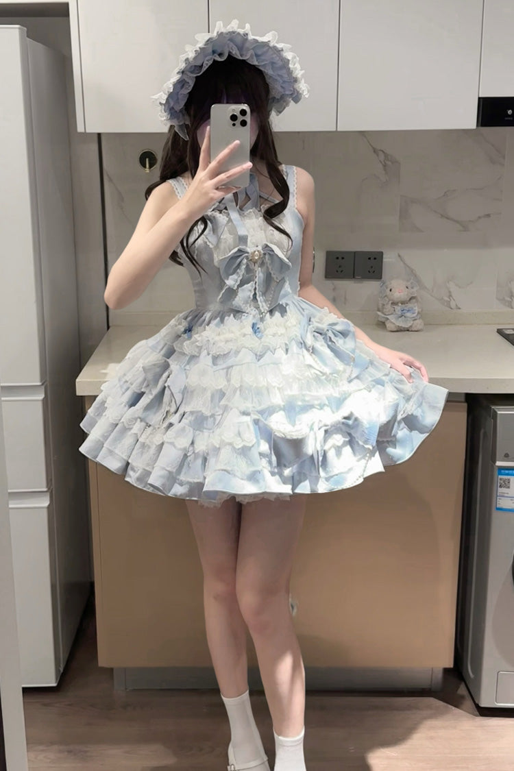 Blue [Sweetheart Doll] Multi-Layered Ruffle Bowknot Lace Sweet Princess Gorgeous Lolita Jsk Dress