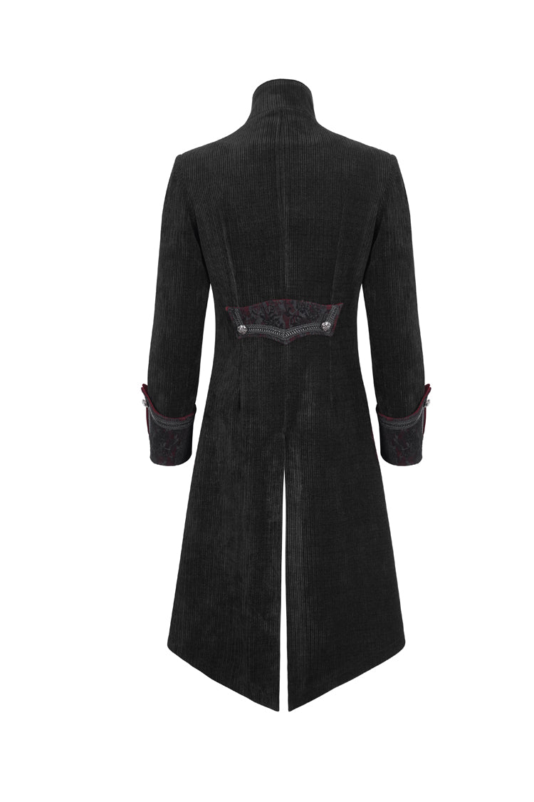 Black Stand Collar Long Sleeves Embroidery Slim Men's Gothic Coat