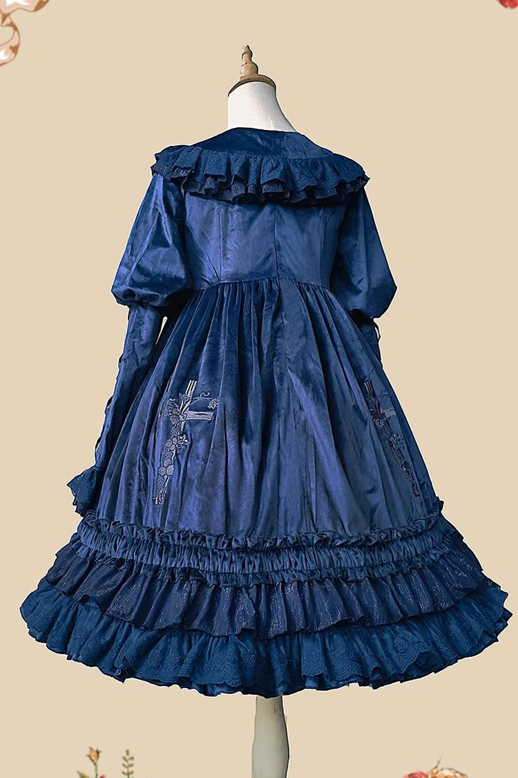 Holy Fruit Manor Gothic Lolita Kleid mit Stickerei und langen Puffärmeln und Rüschen, 2 Farben