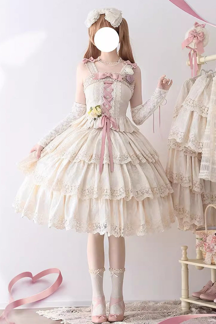 Ivory [Forest Waltz] Embroidery Bowknot Lace-Up Slim Sweet Elegant Lolita Suspender Top