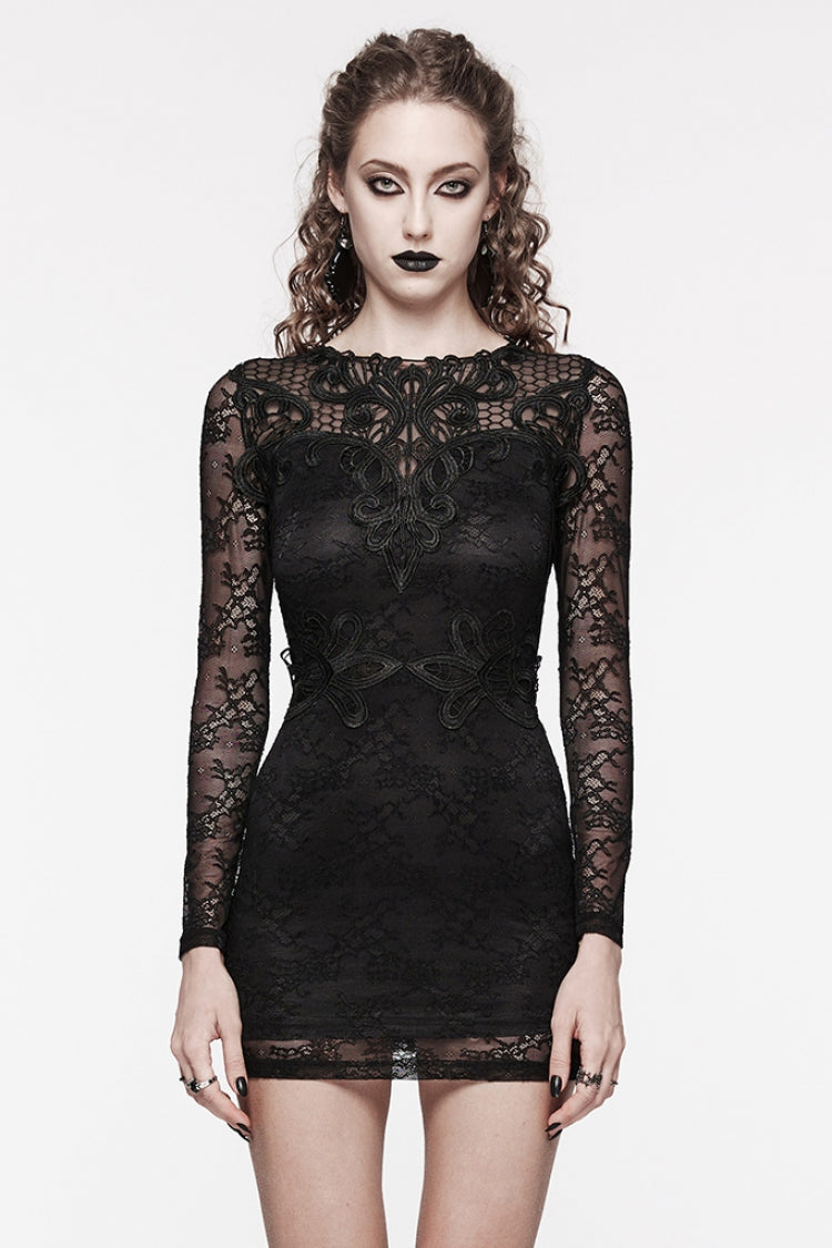 Black Floral Embroidery Lace Women's Gothic Dress