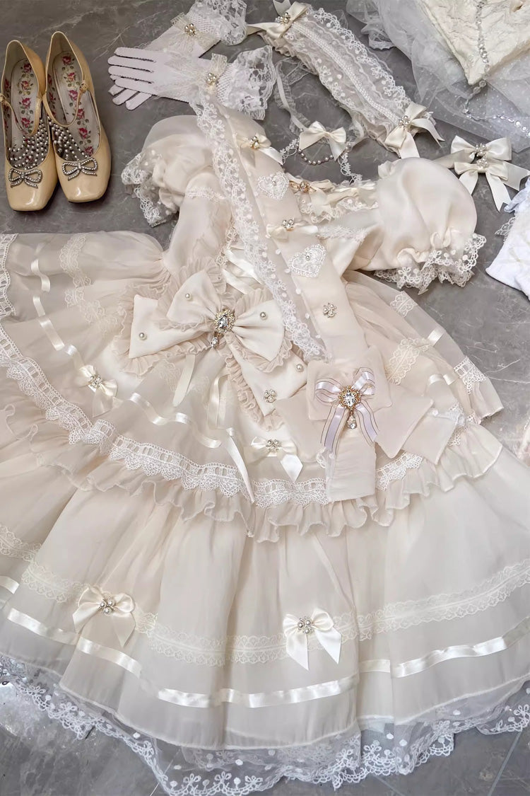 Ivory Jewel Ballet Doll Ruffle Hanayome Bowknot Lace Sweet Elegant Lolita Dress