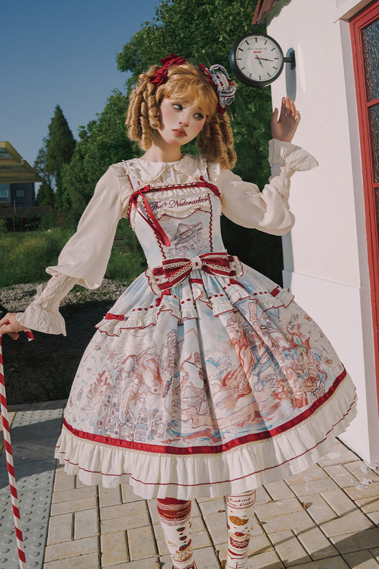 Multi-Color [Nutcracker] Sleeveless Print Ruffle Bowknot Sweet College Style Lolita Jsk Dress