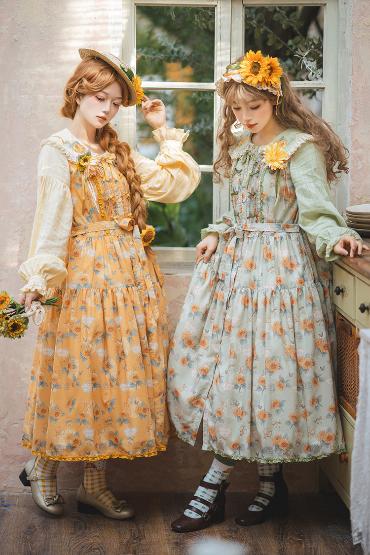 Yellow [Gardening Sunflower] Sleeveless Print Ruffle Bowknot Sweet Elegant Lolita Jsk Dress