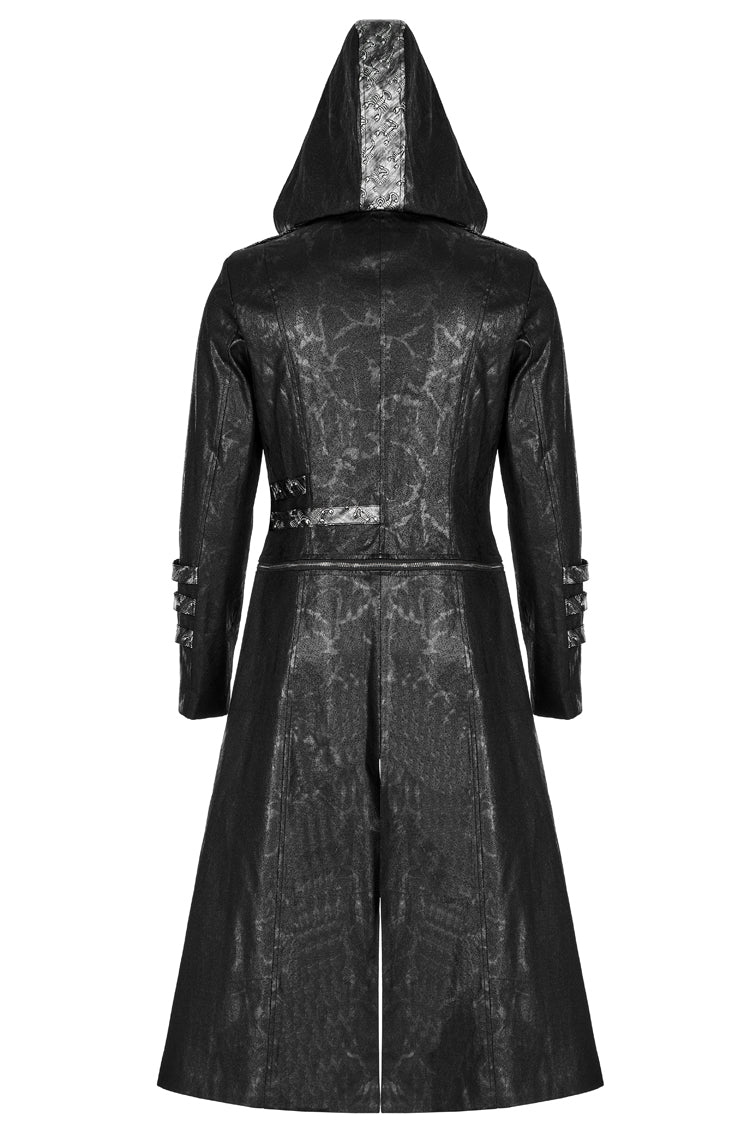 Black Stand Collar Metal Buckle Long Sleeves Mens Steampunk Coat