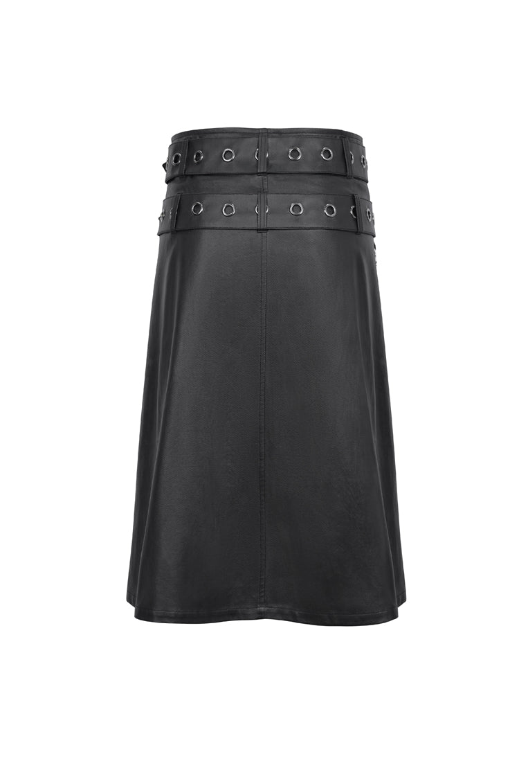 Black Men's Double Belt Side Slit Gothic Skirt