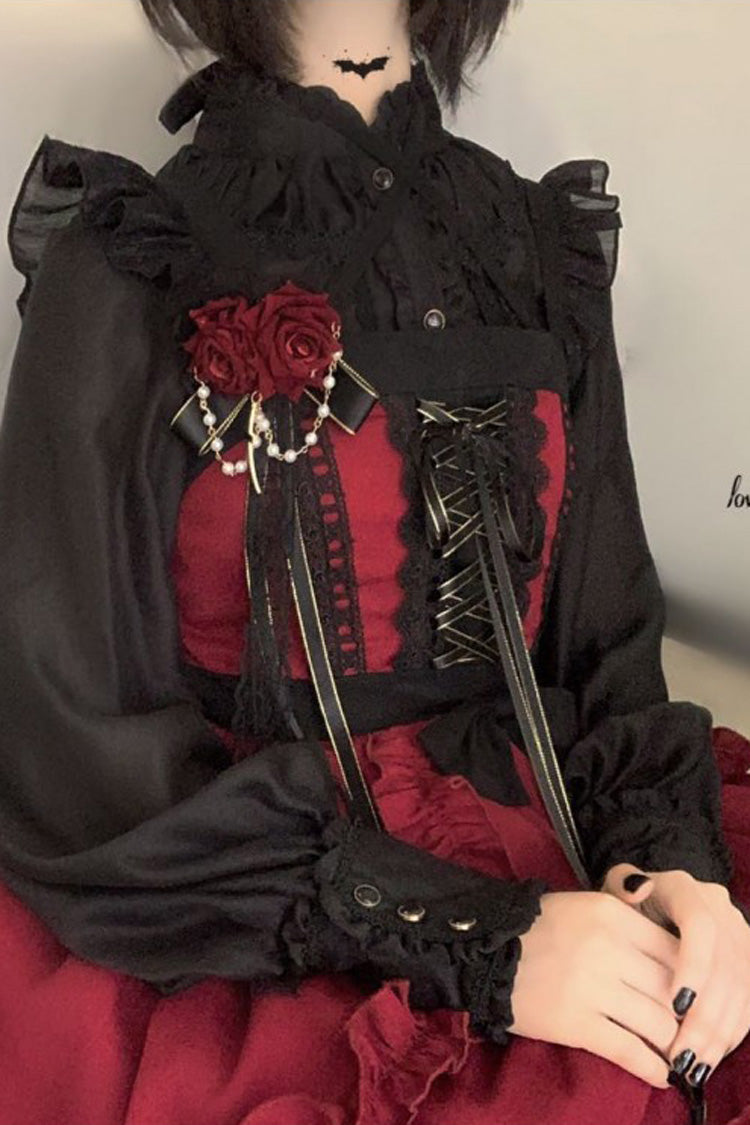 Red [Seven Deadly Sins - Wrath] Double-Layered Ruffle Stitching Lace Gothic Lolita Jsk Dress