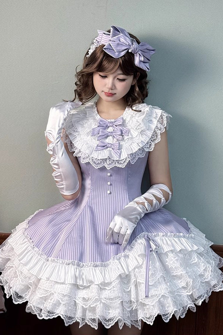 Purple [Miss Tsundere] Sleeveless Multi-Layered Ruffle Bowknot Lace Asymmetric Sweet Princess Lolita Dress