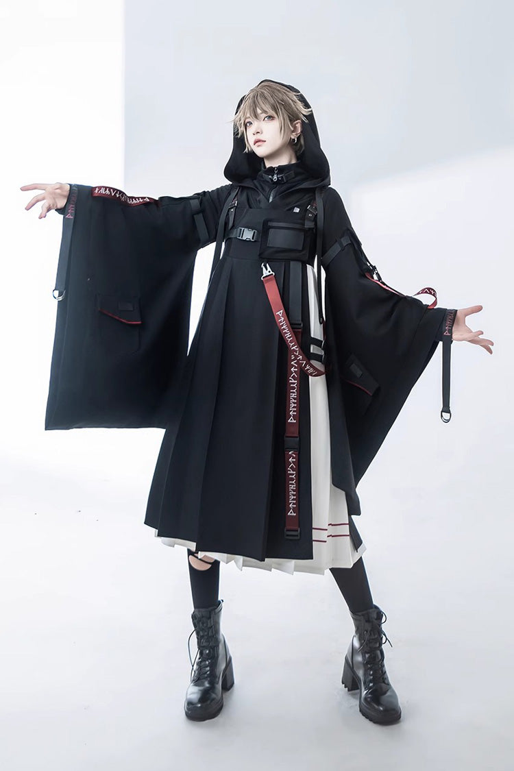 Schwarzes, unmarkiertes Rüschen-Gothic-Ouji-Lolita-JSK-Kleid