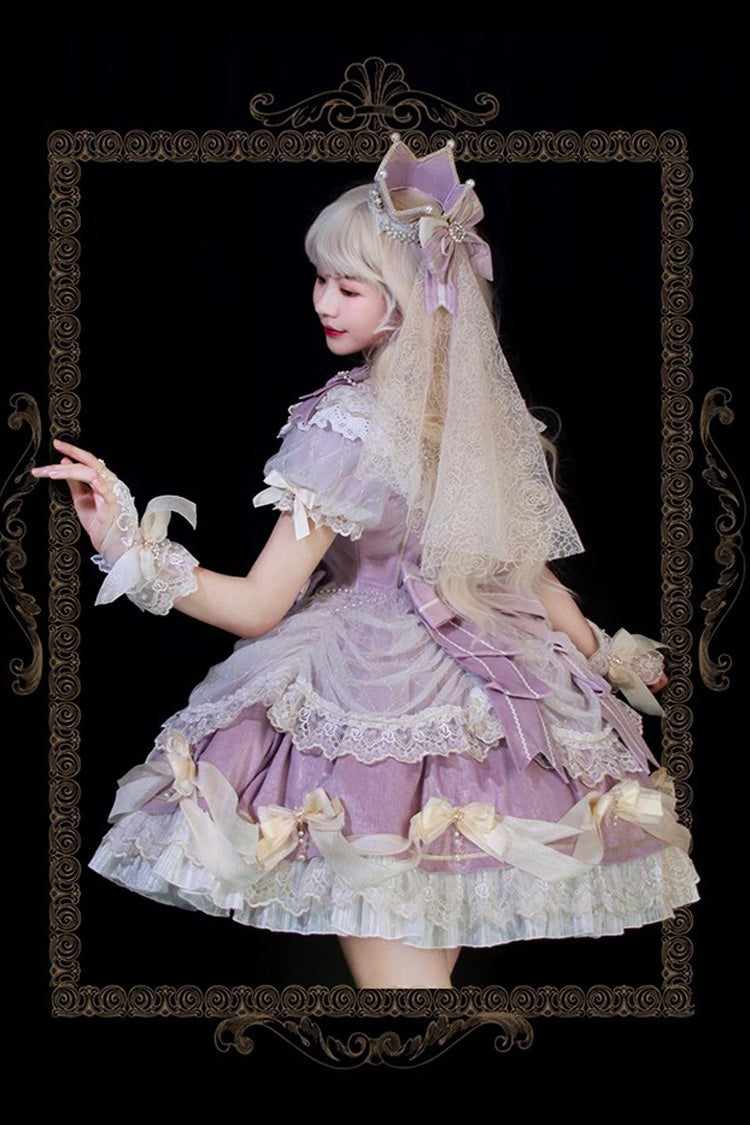 Purple [Girls' Day] Short Sleeves Multi-Layered Ruffle Bowknot Lace Sweet Lolita Dress 2 Versions