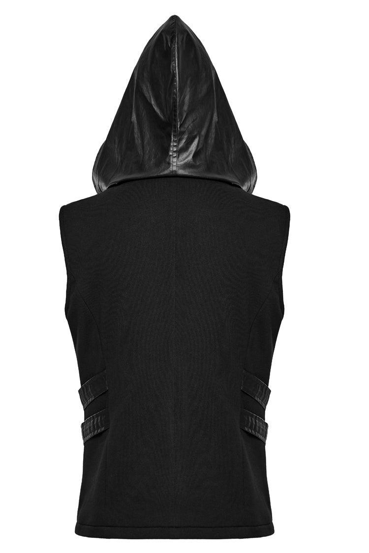 Black Stitching Hooded Men's Punk Vest