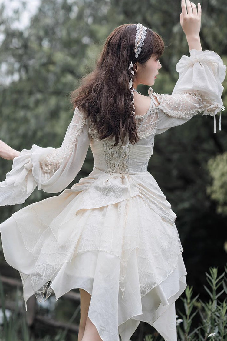 Weißes mehrlagiges süßes elegantes Lolita-Kleid mit Schleife und unregelmäßigem Schnitt