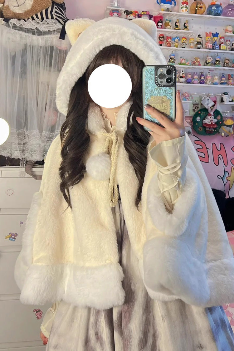 Ivory [Little Star Wish] Cat Ears Hooded Sweet Lolita Cloak Coat