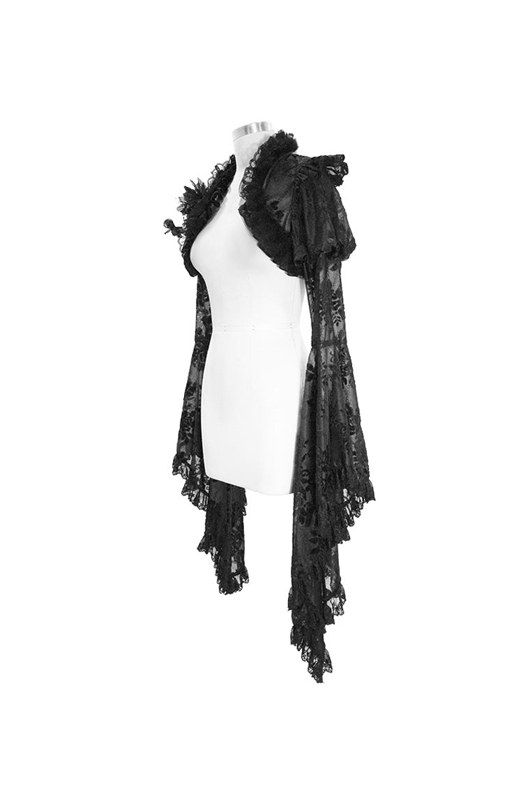 Black Transparent Lace Trim Big Trumpet Sleeve 3D Flower Rabbit Fur Lace Women's Gothic Shawl