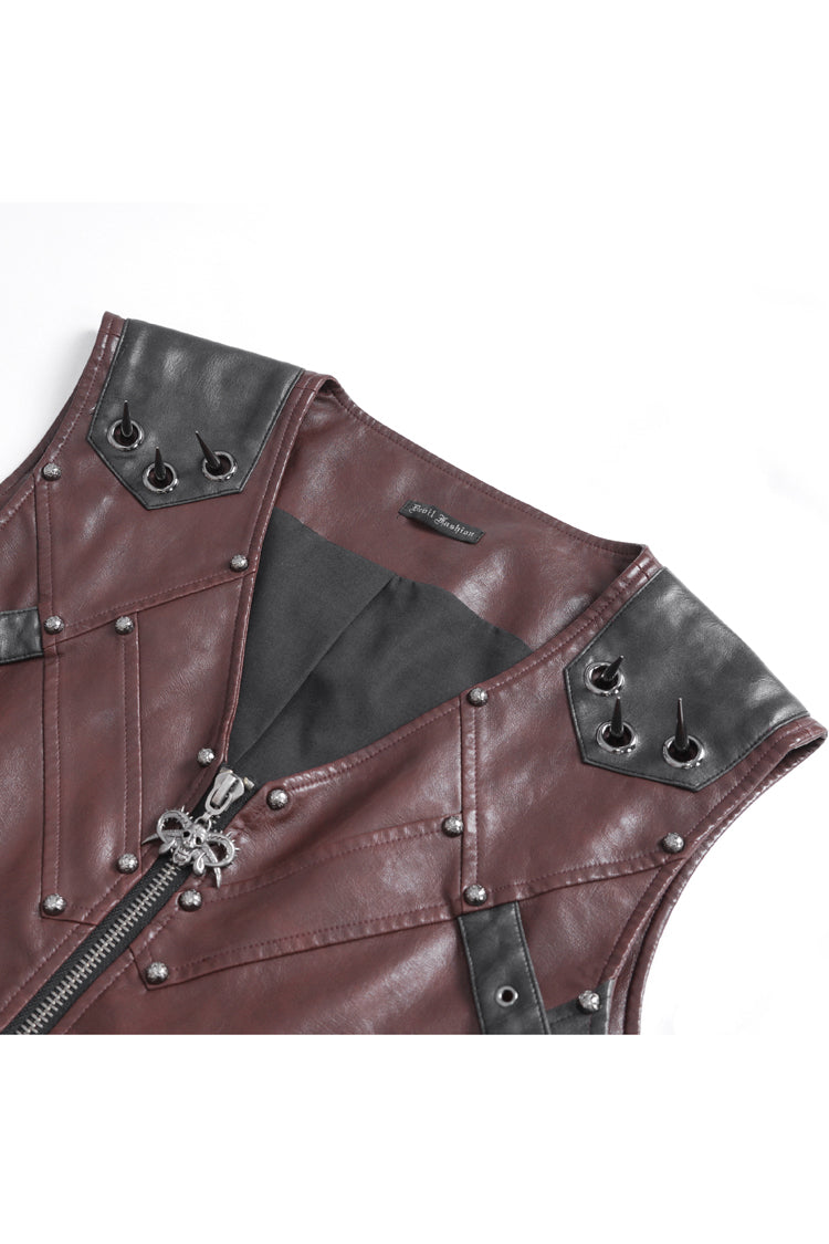 Red Studded Faux Leather Men's Punk Vest