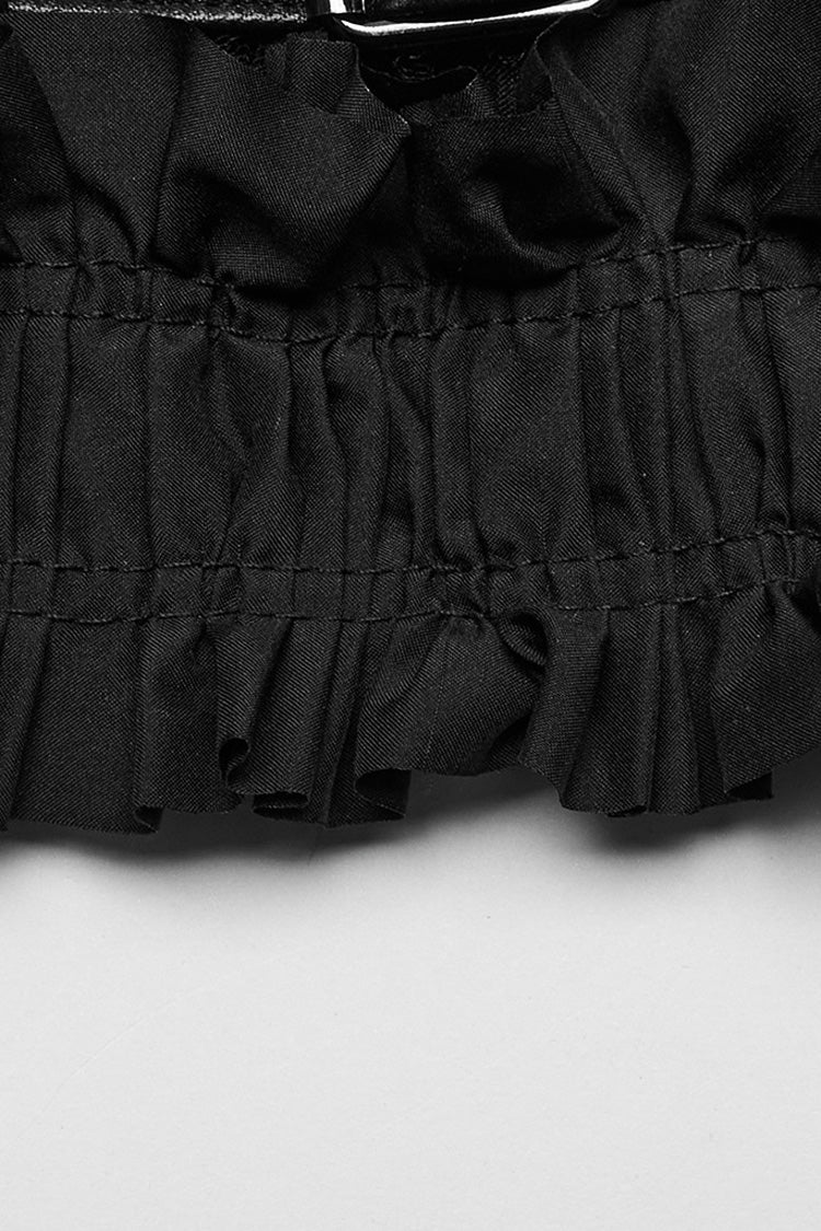 Black Sleeveless Ruffle Ripped Women's Gothic Corset with Belts