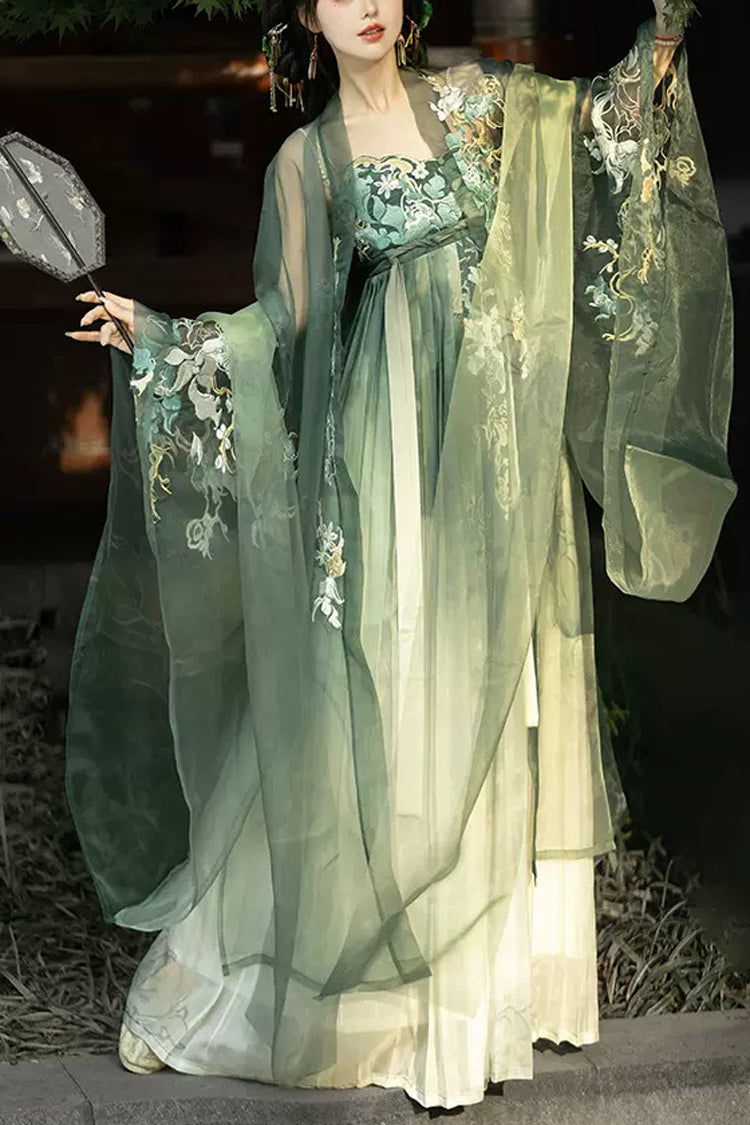 Green Embroidery Women's Classic Chinese Style Hanfu Dress Full Set