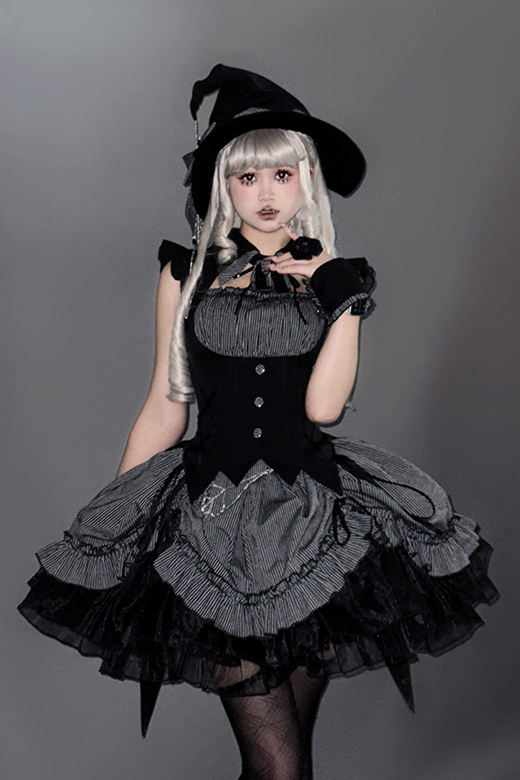 Grey [Potions] Sleeveless Triple-Layered Ruffle Bowknot Lace Gothic Lolita Dress 2 Colors