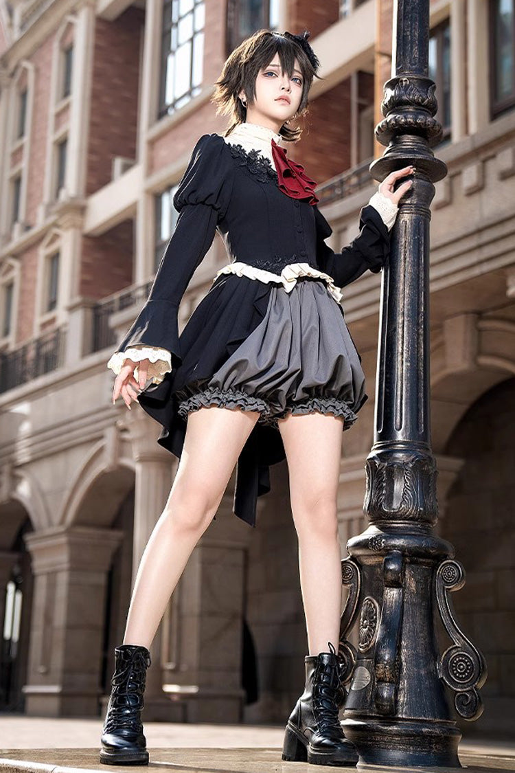 Black [Eternal Night Feast] Long Sleeves Gothic Prince Handsome Ouji Lolita Tailcoat Top and Shorts Set