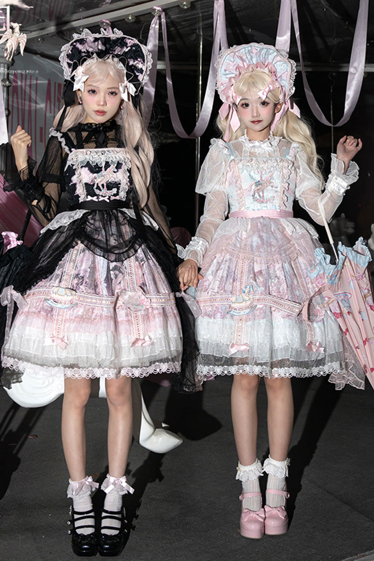 Pink/Blue [Pegasus Park] Multi-Layered Print Ruffle Bowknot Lace Sweet Gorgeous Lolita Jsk Dress