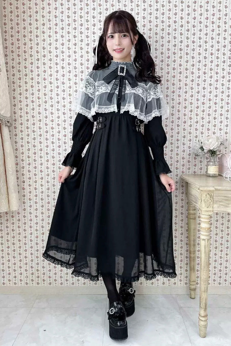 Lace Cape Long Sleeves Bowknot Slim Jirai Kei Japanese Dress 5 Colors