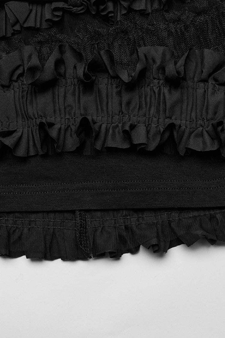 Black Ruffle Mesh Women's Gothic Skirt with Belts