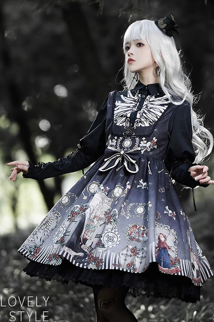 Dark Fairy Tale Print Ruffle Bowknot Gothic Lolita Jsk Dress 2 Colors