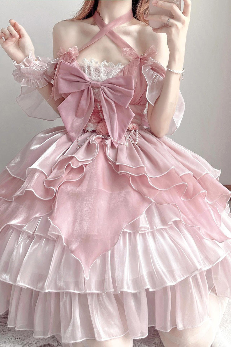 Pink Multi-layer Ruffle Hanayome Bowknot Sweet Elegant Princess Gorgeous Lolita Jsk Dress