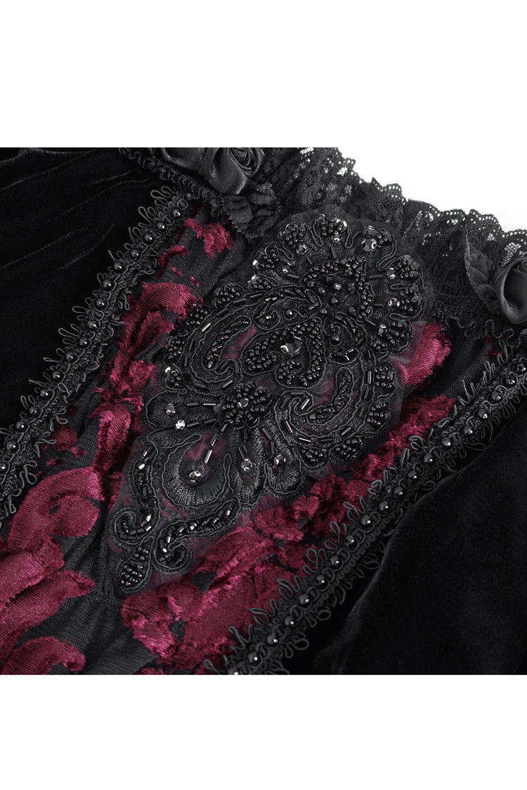 Schwarze/rote schulterfreie Trompetenärmel mit Stickereispitze für Damen im Gothic-Stil