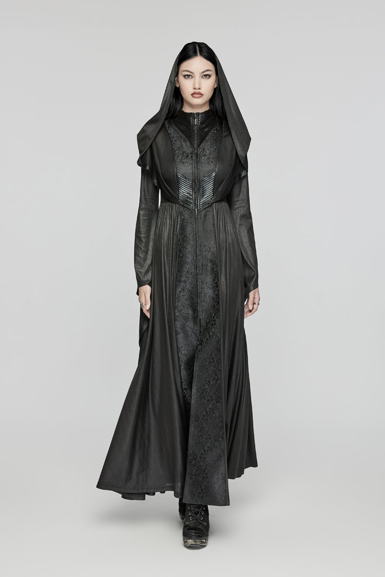 Black Long Trumpet Sleeves Hooded Women's Gothic Dress