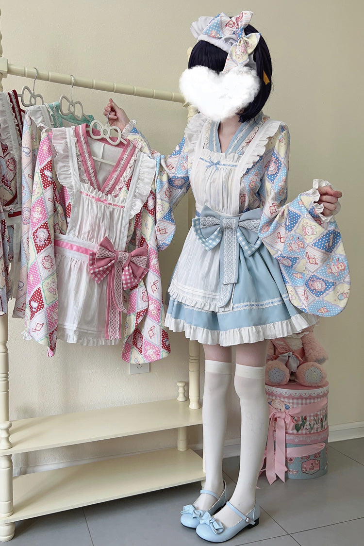 [Showa Sweet Pet] Ruffle Bowknot Sweet Japanese Maid Lolita Dress 6 Colors