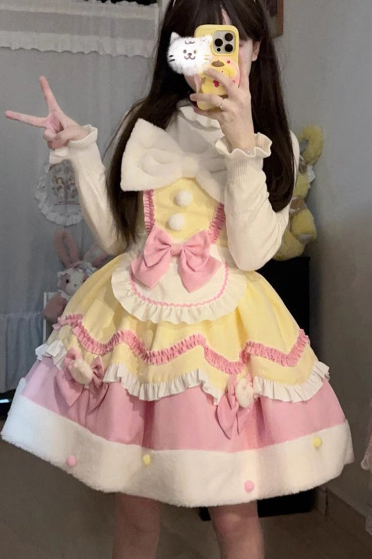 [Cream Snow Cat] Winter Ruffle Bowknot Sweet Lolita Jsk Dress 3 Colors