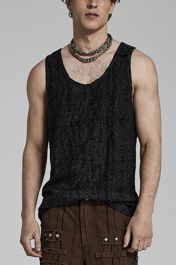 Sleeveless Print Ripped Mens Steampunk Vest 2 Colors