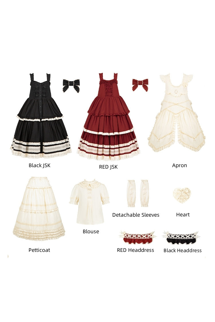 Schwarzes [Lily] Mehrlagiges Rüschenspitzen-Klassisches Elegantes Lolita-Jsk-Kleid