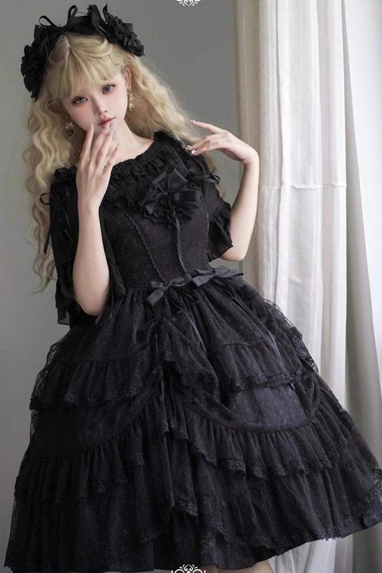 Black Iris Love Multi-layer Ruffle Bowknot Gothic Princess Lolita Jsk Dress