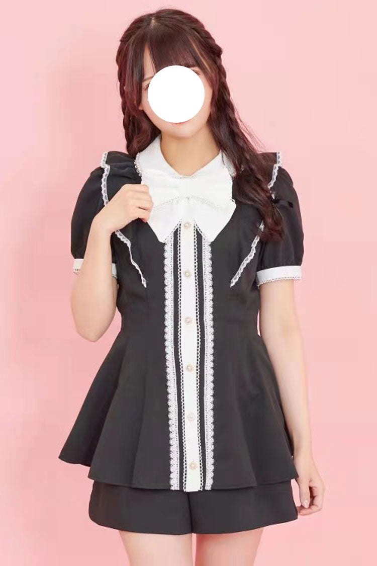 Short Sleeves Bowknot Sweet Jirai Kei Japanese Dress Shorts Set 3 Colors