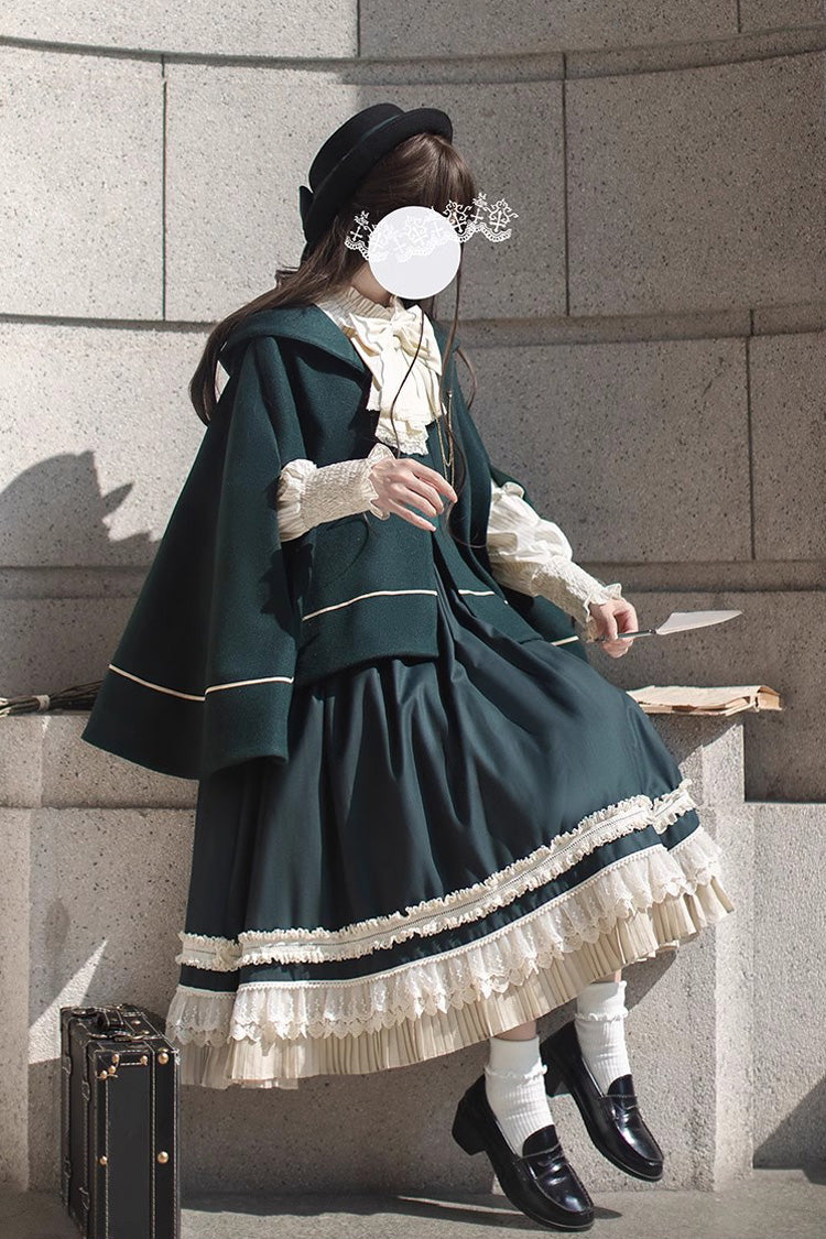 Grün [Artemis SP] Elegantes Lolita-Pulloverkleid im College-Stil mit Rüschen und Schleife