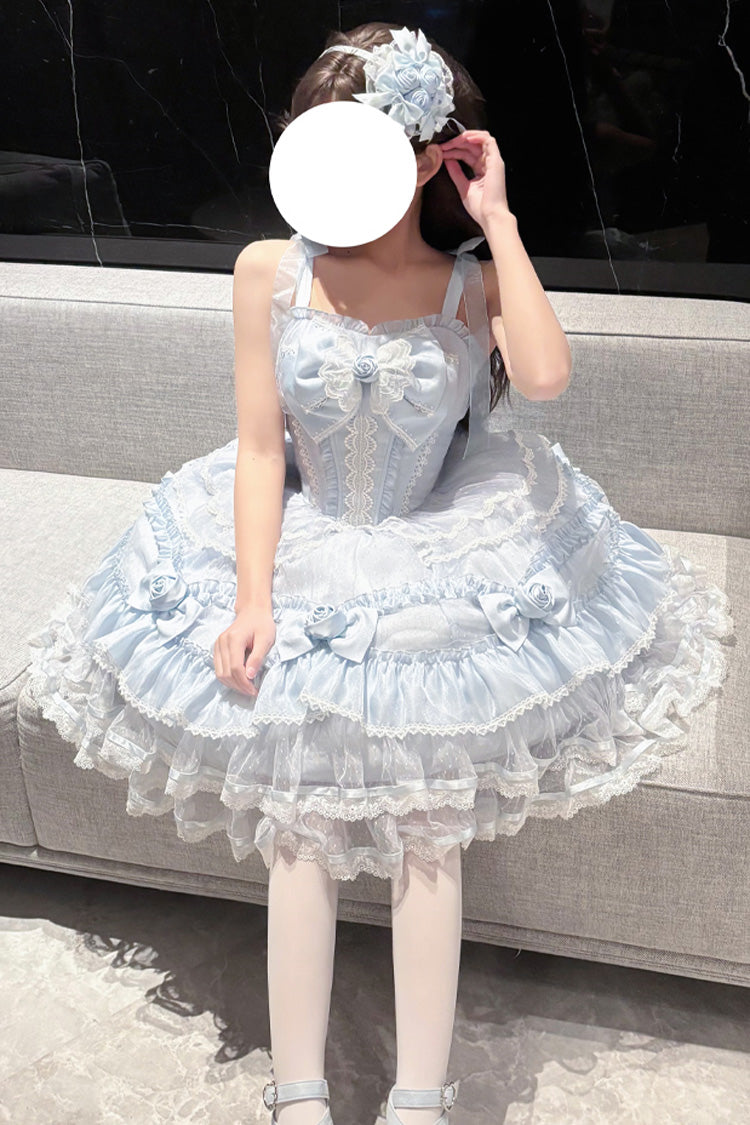 [Moonlight Mirror] Sleeveless Triple-Layered Ruffle Bowknot Lace Sweet Elegant Lolita Jsk Dress 2 Colors