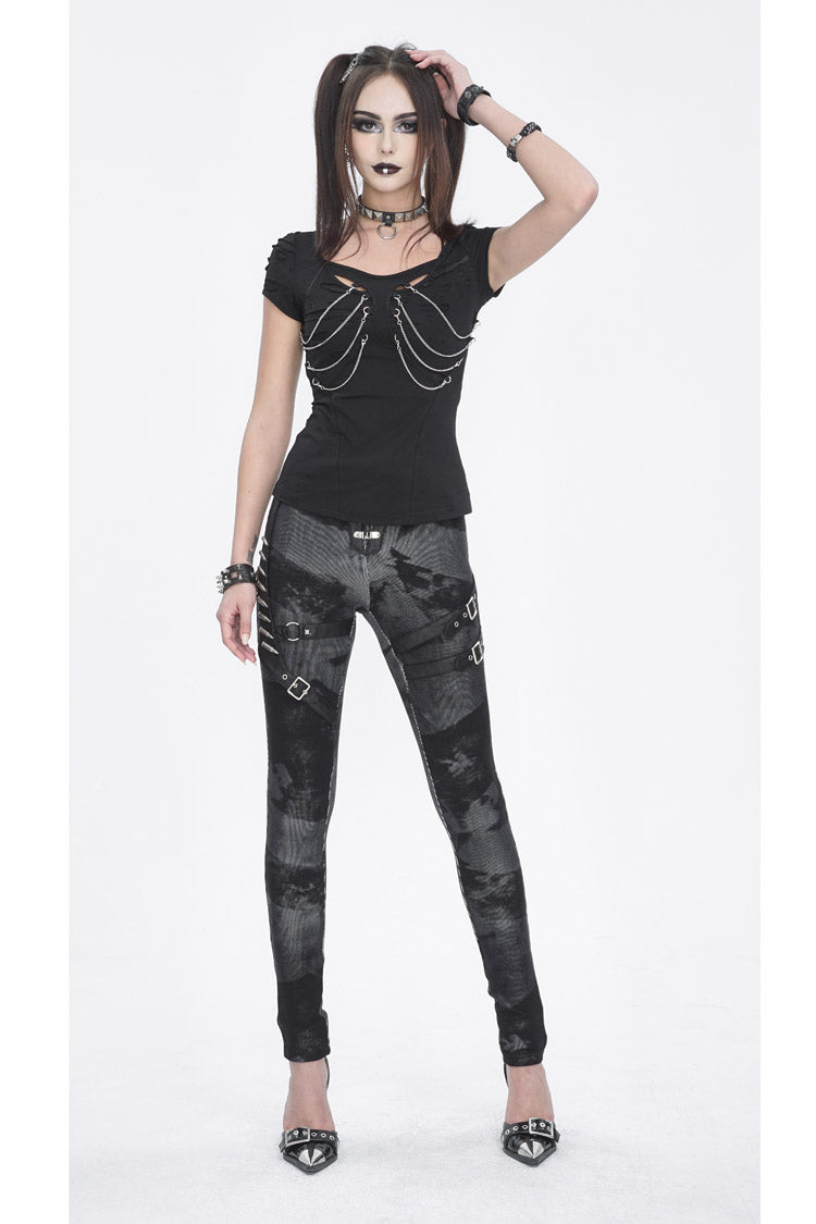 Black High Waisted Print Women's Punk Pants