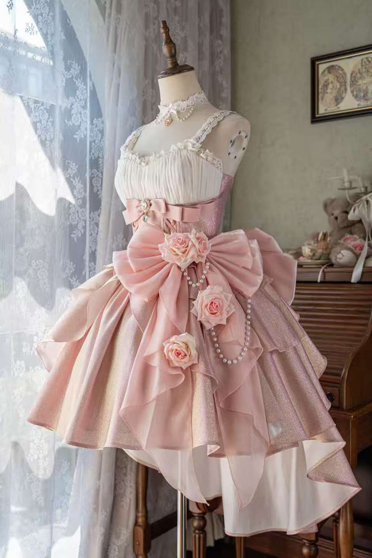 Pink [Rose Heart Knot] Ruffle Hanayome Bowknot Sweet Princess Gorgeous Lolita Jsk Dress