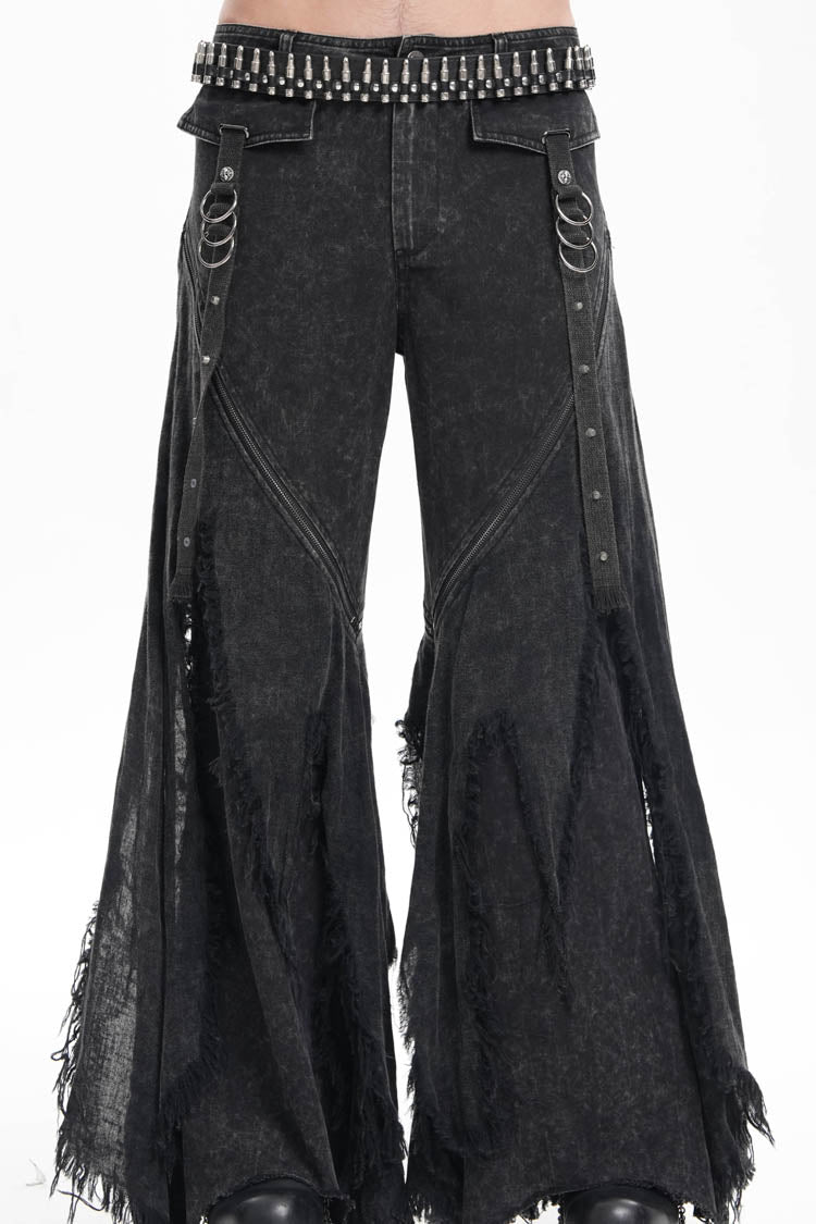 Black Ripped Rings Studs Men's Gothic Pants