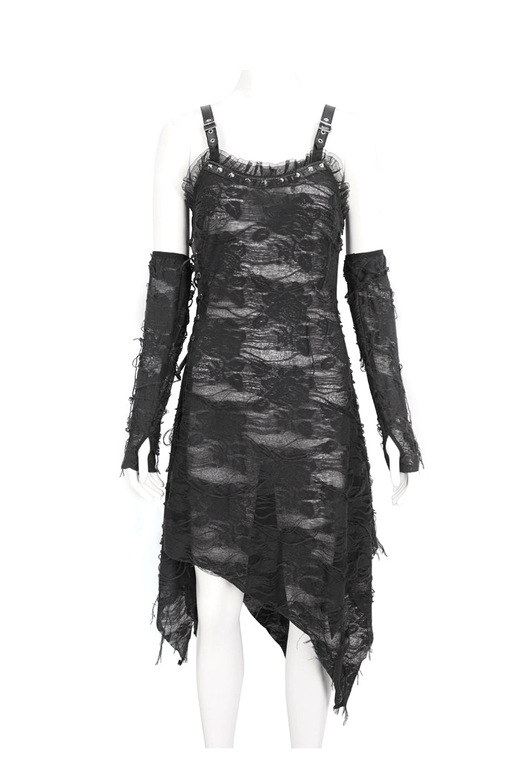 Black Sleeveless Lace Irregular Womens Gothic Strap Dress