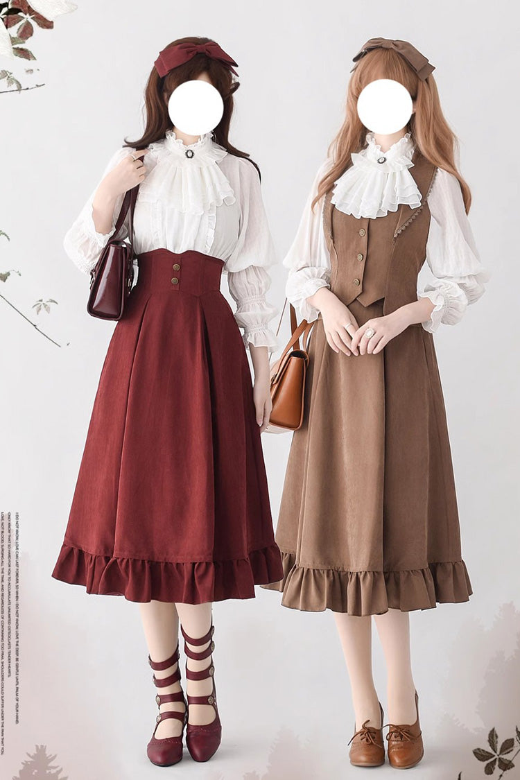 Solid Color Ruffle Fishbone Classic Vintage Elegant Lolita Skirt 4 Colors