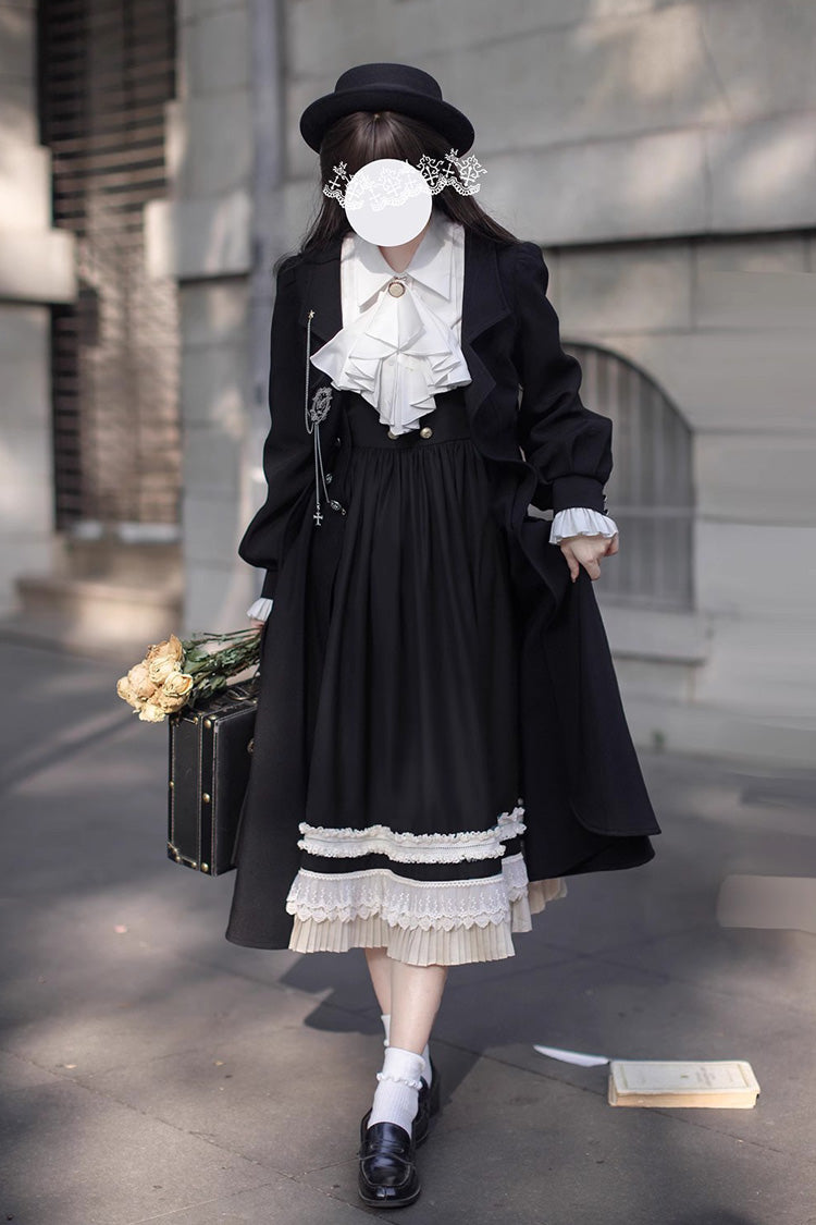 Schwarzes [Hathaway] Elegantes Lolita-Pulloverkleid mit Rüschen und Schleife